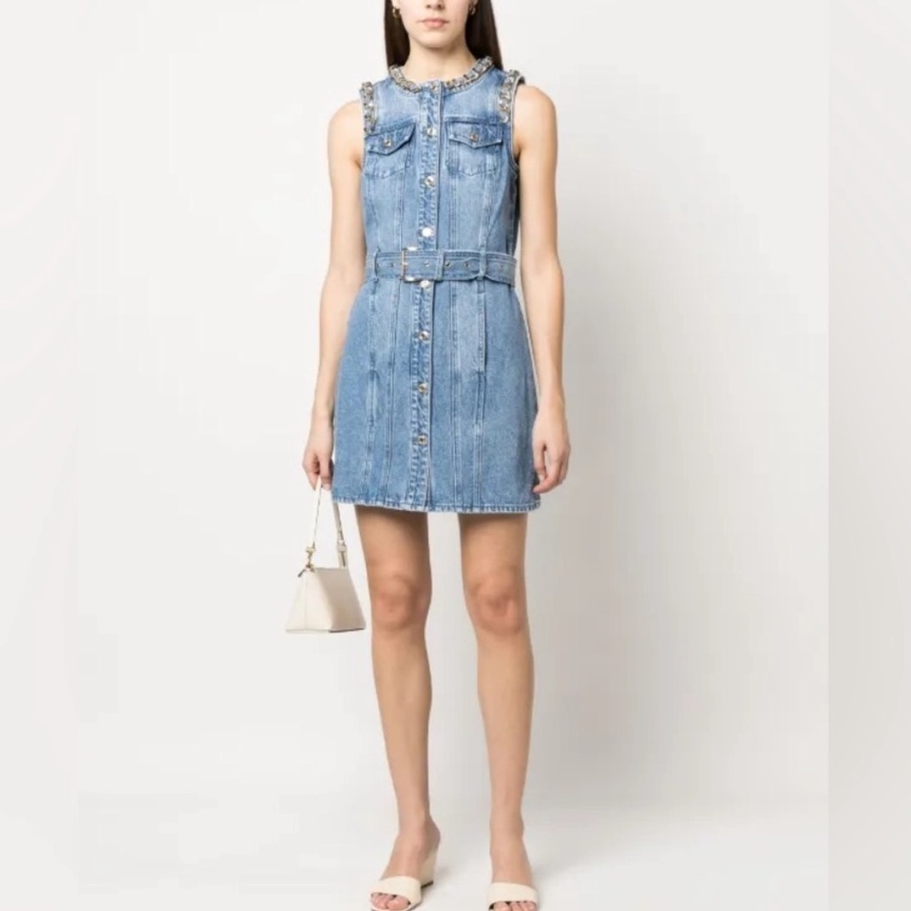 Michael Kors Denim Sleeveless Dress with Gold Chain Neck Details - Picture 4 of 4
